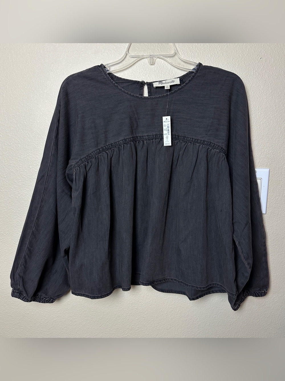 Madewell Shirred Denim Swing Blouse NWT Lunar Wash Size S